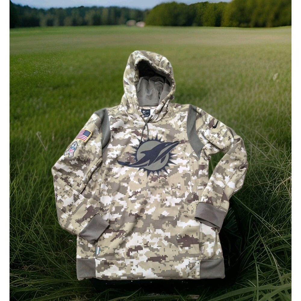 NIKE MIAMI DOLPHINS NFL SALUTE TO SERVICE DIGITAL CAMO HOODIE ON-FIELD MENS M